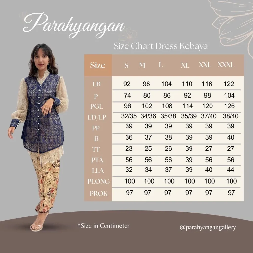 kebaya size guide